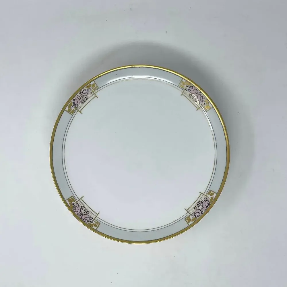Haviland France White Gold Rim Pink Blue Art Deco Floral China Plate Set of‎ 4